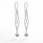 Aros Largos Plata 925 Doble Espiral Con Esfera