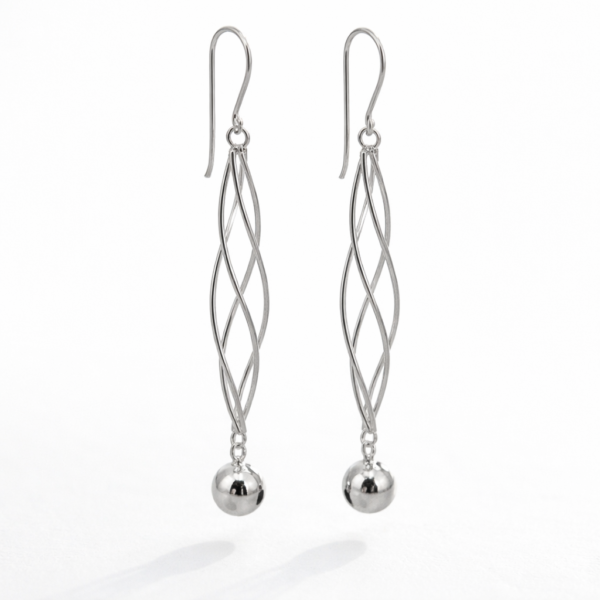 Aros Largos Plata 925 Doble Espiral Con Esfera