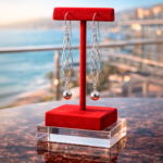 Aros Largos Plata 925 Doble Espiral Con Esfera