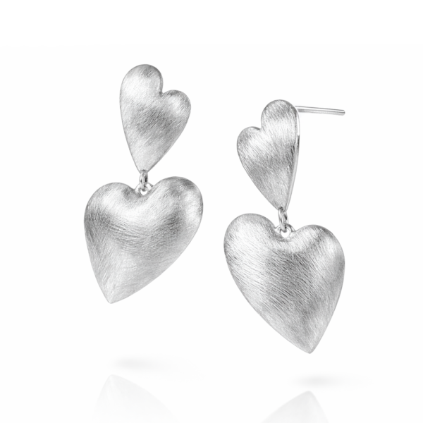 Aros Plata 925 Doble Corazón Cepillado