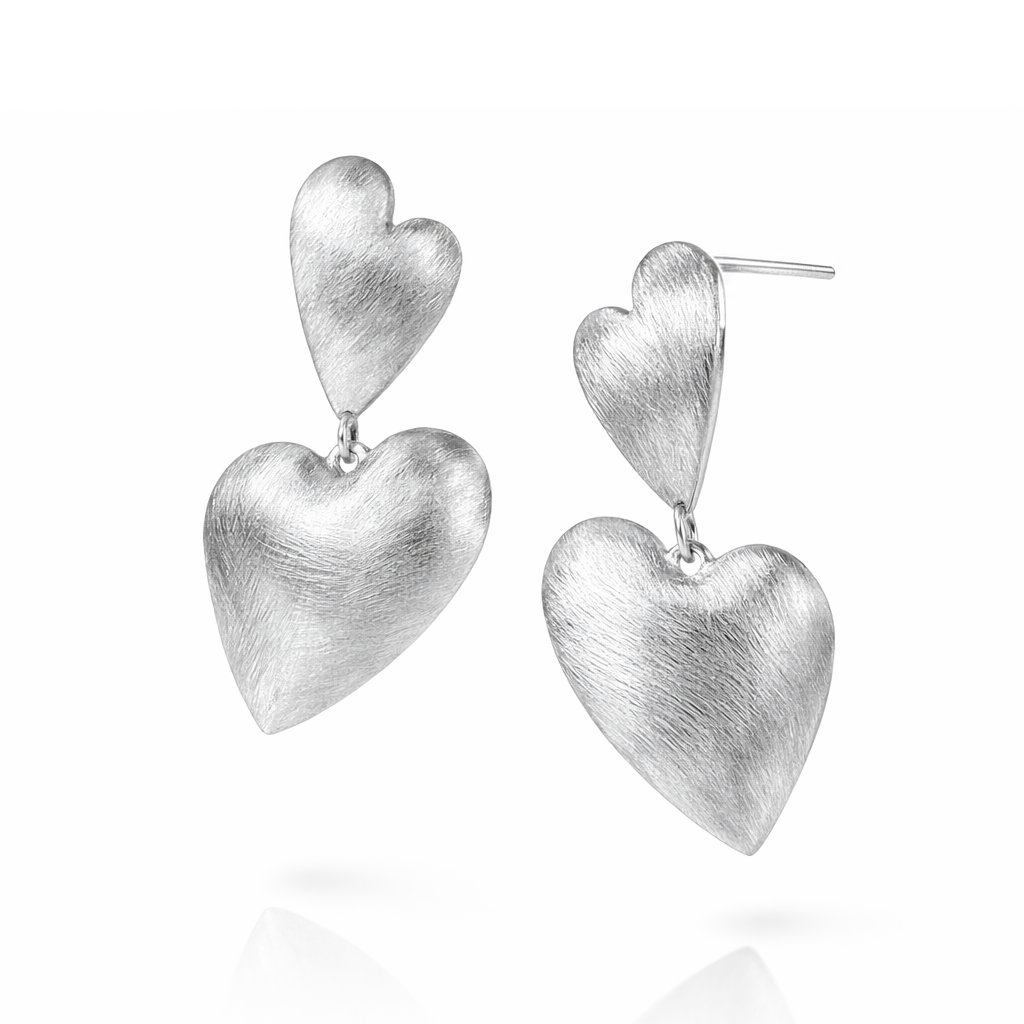 Aros Plata 925 Doble Corazón Cepillado