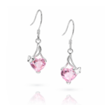 Aros de Plata 925 con Cristal Swarovski Rosado Corazón Diseño Femenino y Elegante