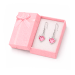 Aros de Plata 925 con Cristal Swarovski Rosado Corazón Diseño Femenino y Elegante