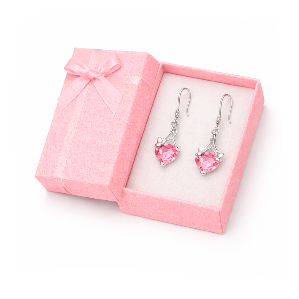 Aros de Plata 925 con Cristal Swarovski Rosado Corazón Diseño Femenino y Elegante