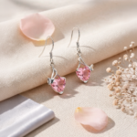 Aros de Plata 925 con Cristal Swarovski Rosado Corazón Diseño Femenino y Elegante