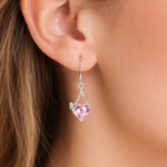 Aros de Plata 925 con Cristal Swarovski Rosado Corazón Diseño Femenino y Elegante