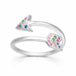 Anillo Ajustable Plata 925 Flecha Doble en Circones Multicolor Elegante Mujer