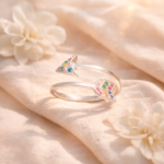 Anillo Ajustable Plata 925 Flecha Doble en Circones Multicolor Elegante Mujer