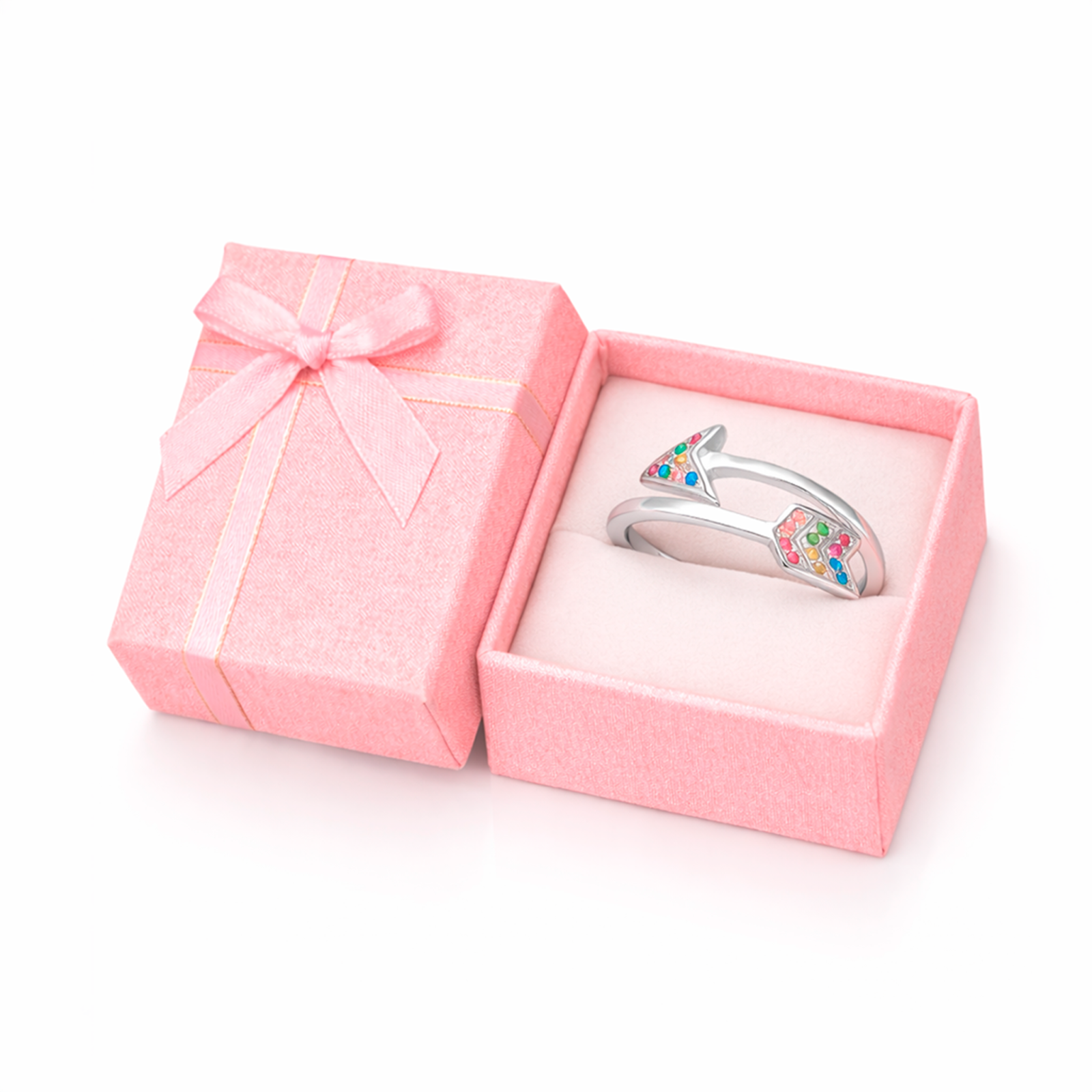 Anillo Ajustable Plata 925 Flecha Doble en Circones Multicolor Elegante Mujer