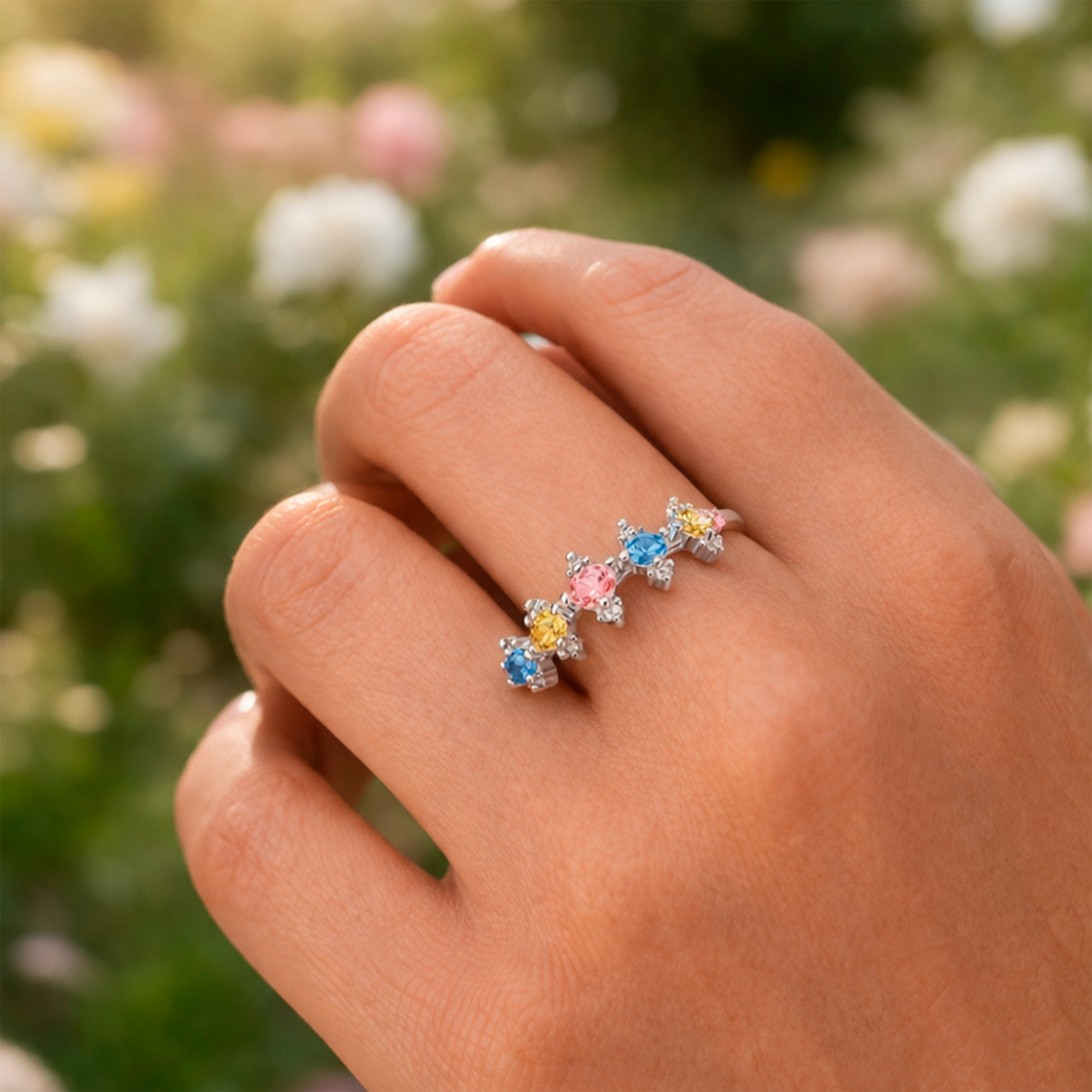 Anillo Plata 925 Diseño Multicolor Circones Elegantes Medida 16