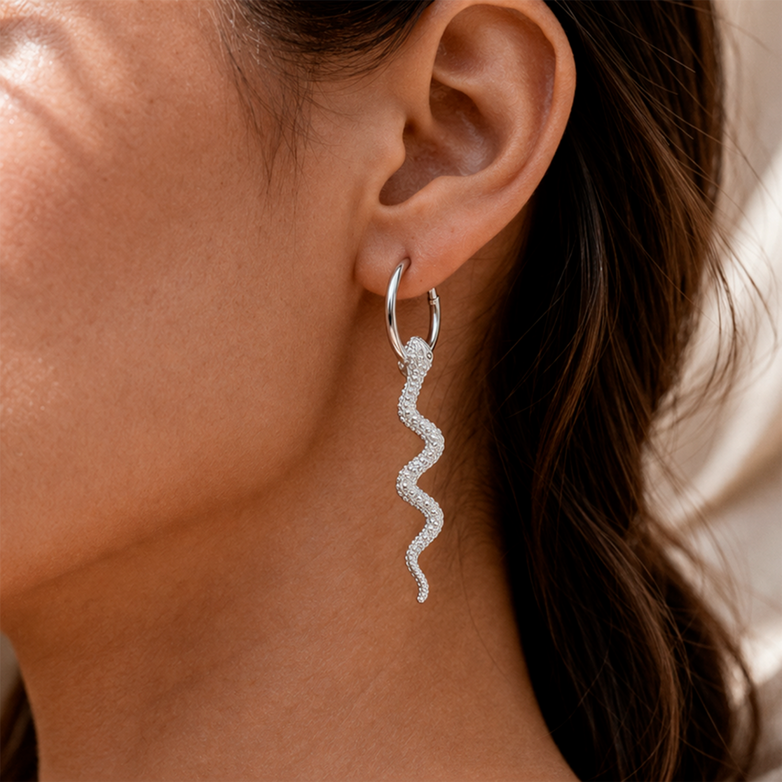 Aros Argolla Serpiente Plata 925 Diseño Glow Exclusivo Mujer