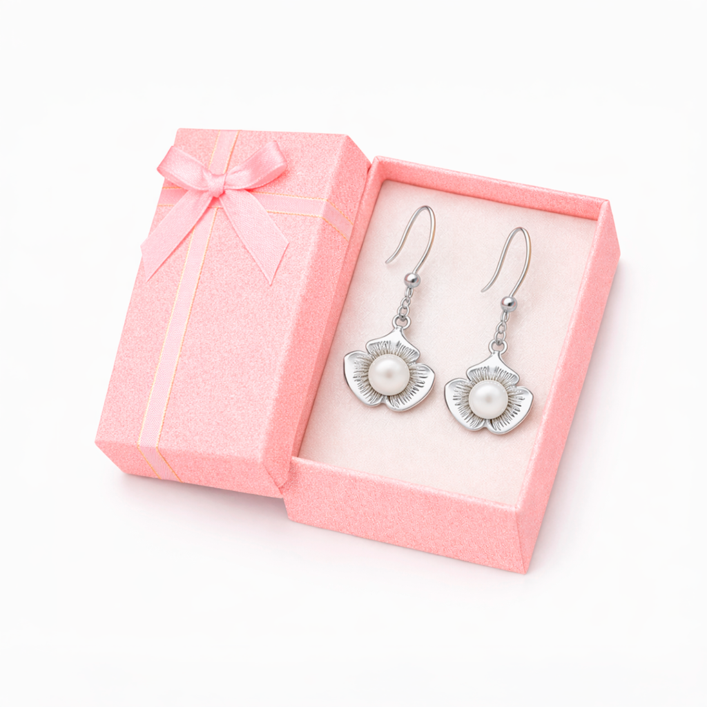 Aros Colgantes de Plata 925 Diseño Floral con Perla Elegante