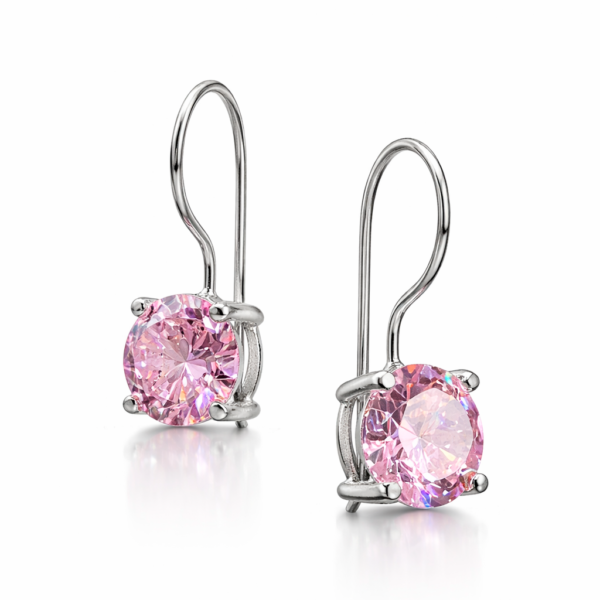 Aros Colgantes de Plata 925 con Cristal Swarovski Rosado y Cierre Fránces