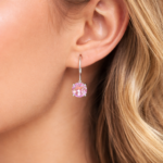Aros Colgantes de Plata 925 con Cristal Swarovski Rosado y Cierre Fránces