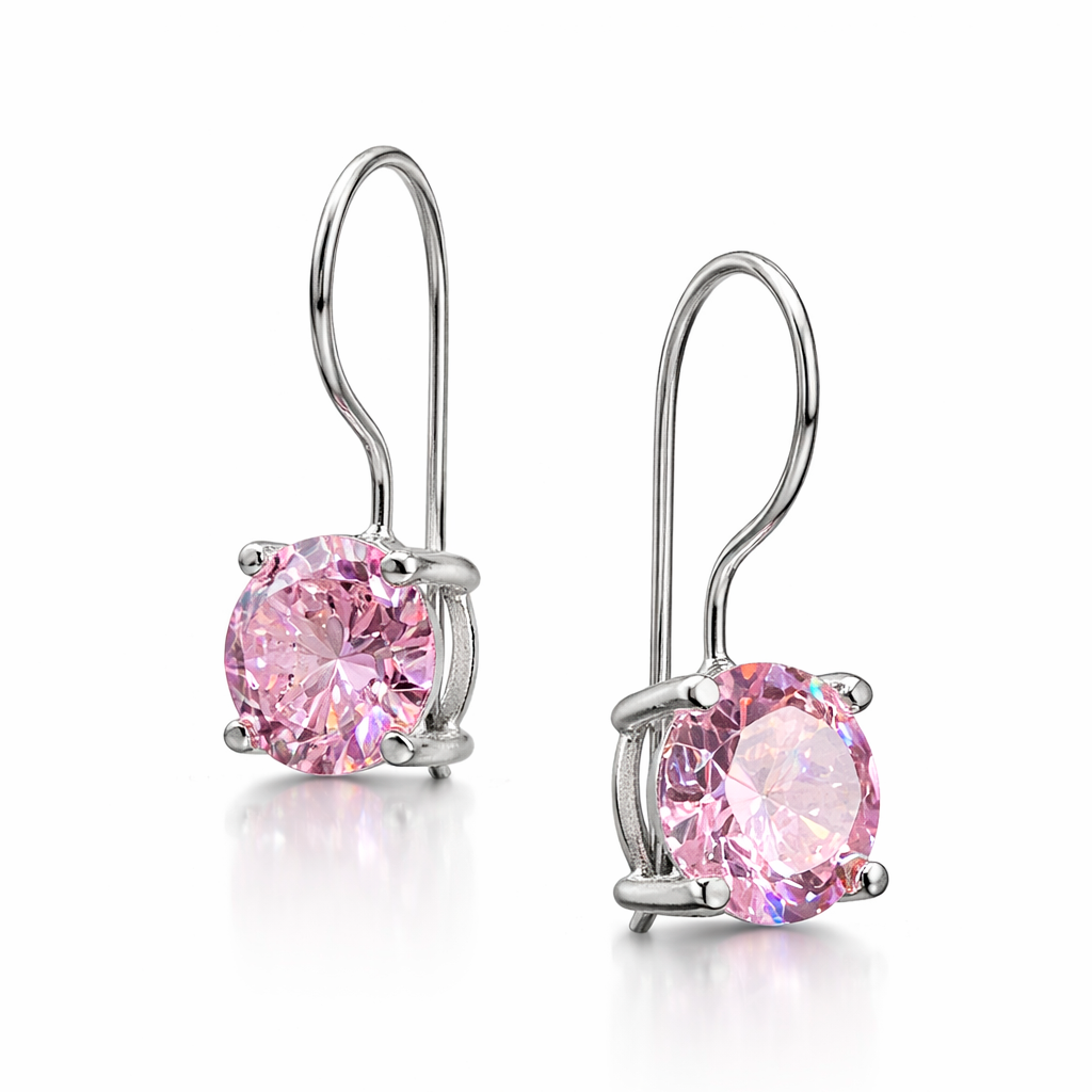 Aros Colgantes de Plata 925 con Cristal Swarovski Rosado y Cierre Fránces