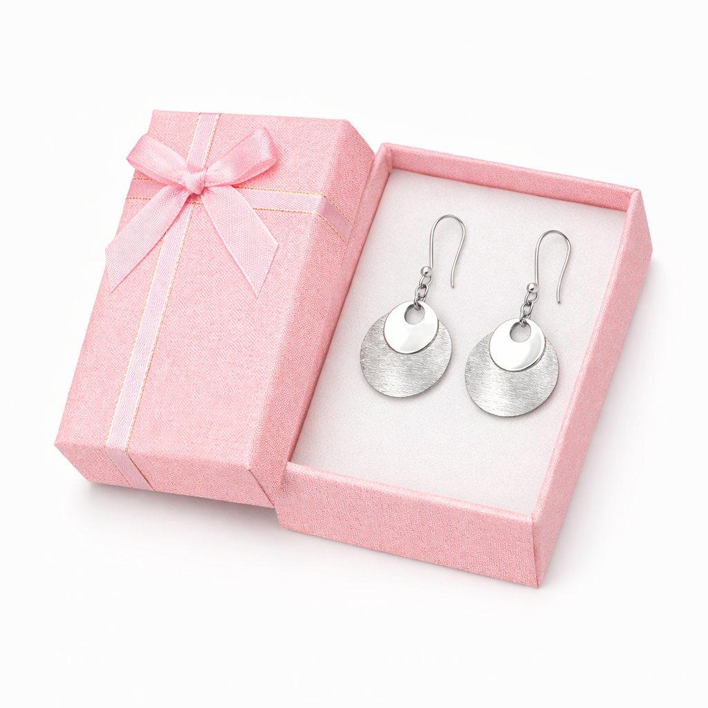 Aros Colgantes de Plata 925 para Mujer Diseño Doble Disco Texturizado y Pulido