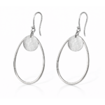 Aros de Plata 925 para Mujer Colgantes Ovalados con Disco Cepillado Elegante