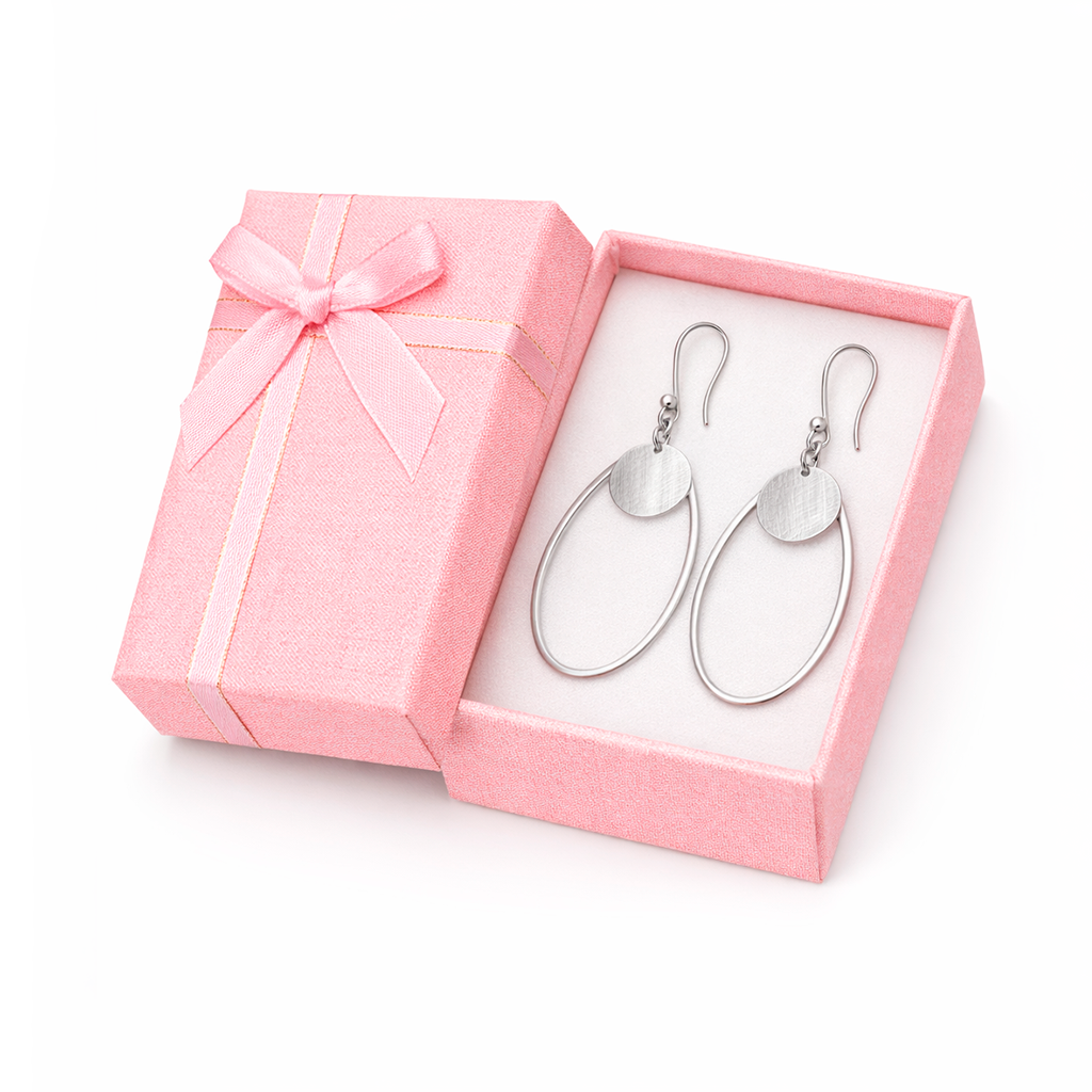 Aros de Plata 925 para Mujer Colgantes Ovalados con Disco Cepillado Elegante