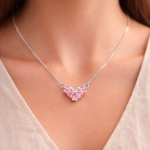 Collar Mujer Plata 925 Colgante Cristal Corazón Rosa Diseño Coquette Elegante