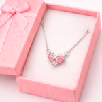 Collar Mujer Plata 925 Colgante Cristal Corazón Rosa Diseño Coquette Elegante