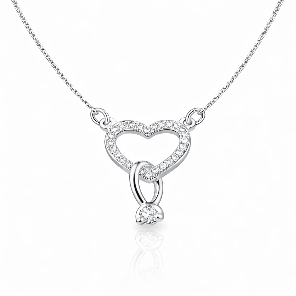 Collar Mujer Plata 925 Corazón Brillante con Circones Diseño Elegante Regalo Ideal