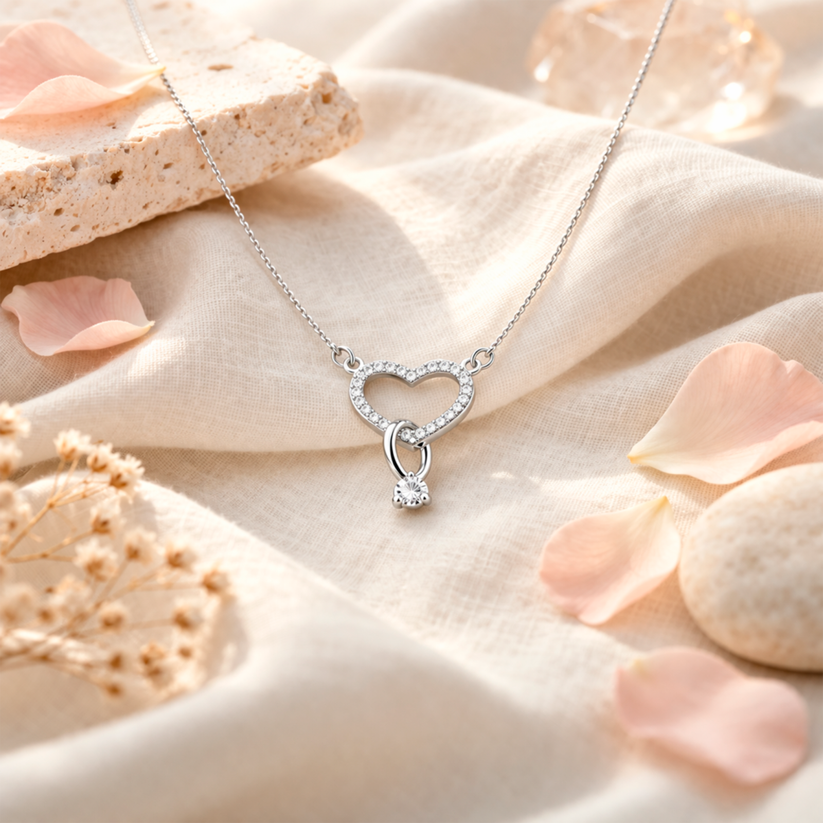 Collar Mujer Plata 925 Corazón Brillante con Circones Diseño Elegante Regalo Ideal