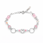 Pulsera Plata 925 Mujer Elegante con corazón central y detalles rosados, diseño sofisticado