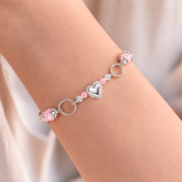 Pulsera de plata 925 para mujer con diseño de corazón y piedras rosadas, estilo elegante en muñeca