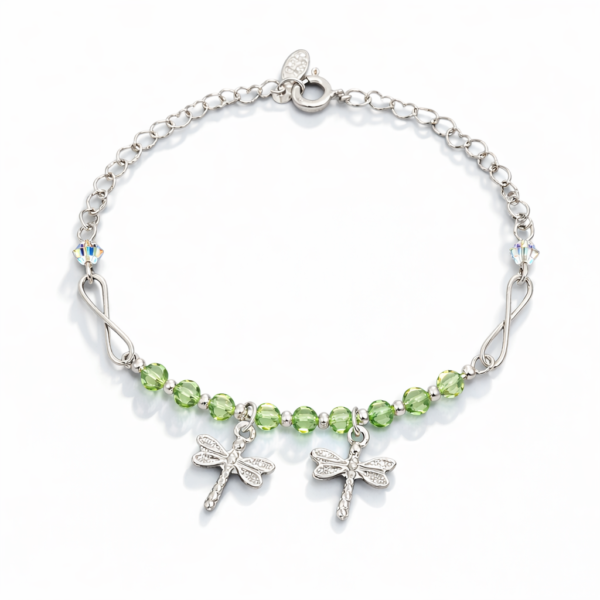 Pulsera para Regalar Mujer Elegante con libélula cristales verdes detalle