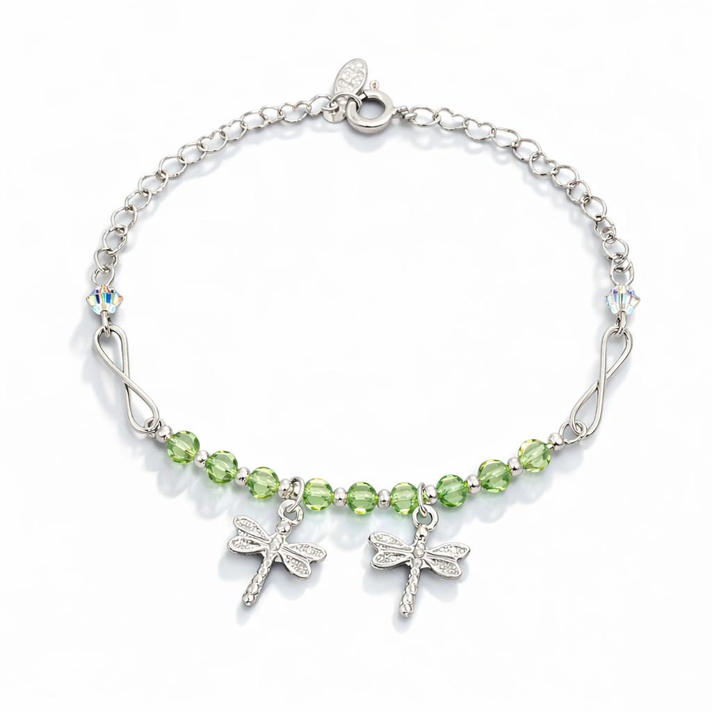 Pulsera para Regalar Mujer Elegante con libélula cristales verdes detalle