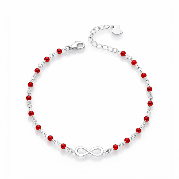pulsera infinito plata 925 con piedras rojas
