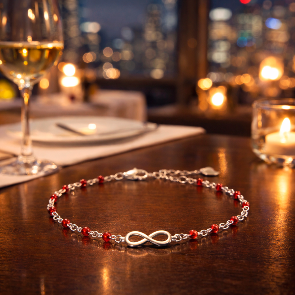 Pulsera Plata 925 Infinito con Piedras Rojas Ajustable - Love in Secret pulsera infinito plata 925 con piedras rojas estilo elegante