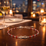 pulsera infinito plata 925 con piedras rojas estilo elegante