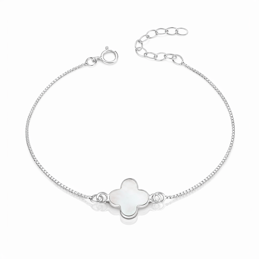 pulsera trébol plata 925 con nácar blanco
