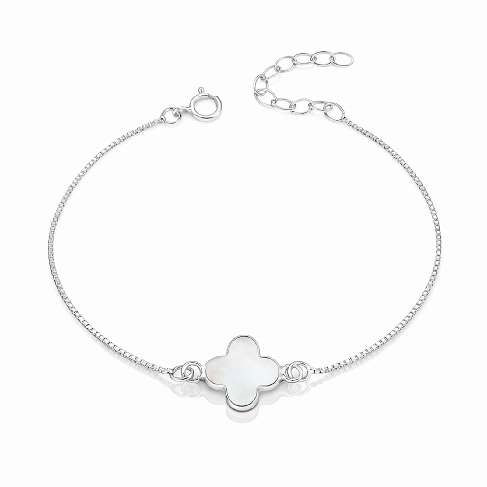 pulsera trébol plata 925 con nácar blanco