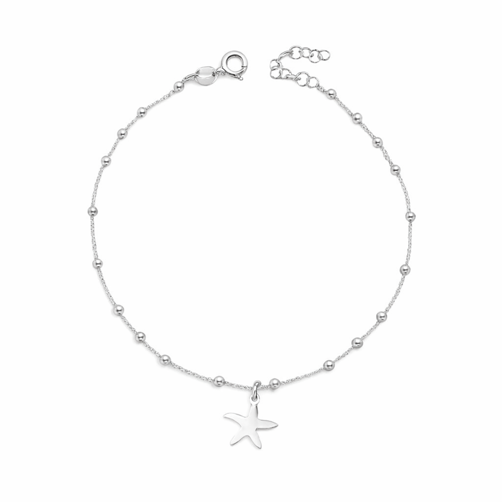 Tobillera Ajustable Plata 925 Diseño Esferas con Estrellas de Mar Summer Glow