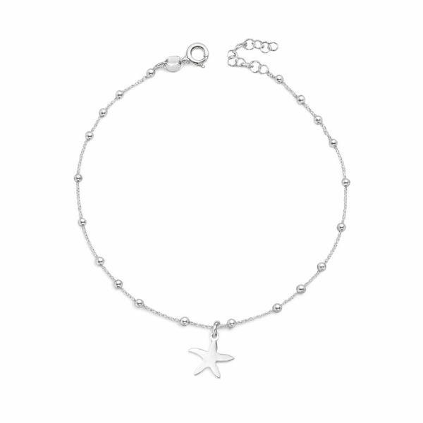 Tobillera Ajustable Plata 925 Diseño Esferas con Estrellas de Mar Summer Glow