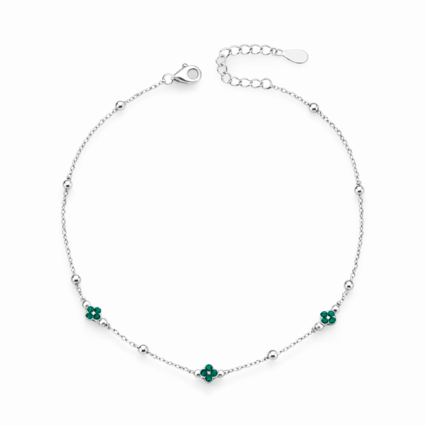 Tobillera de Plata 925 Trébol Verde Joya Delicada y Elegante para Regalo