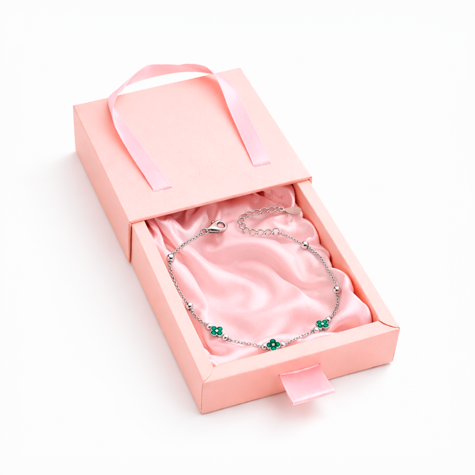 Tobillera de Plata 925 Trébol Verde Joya Delicada y Elegante para Regalo