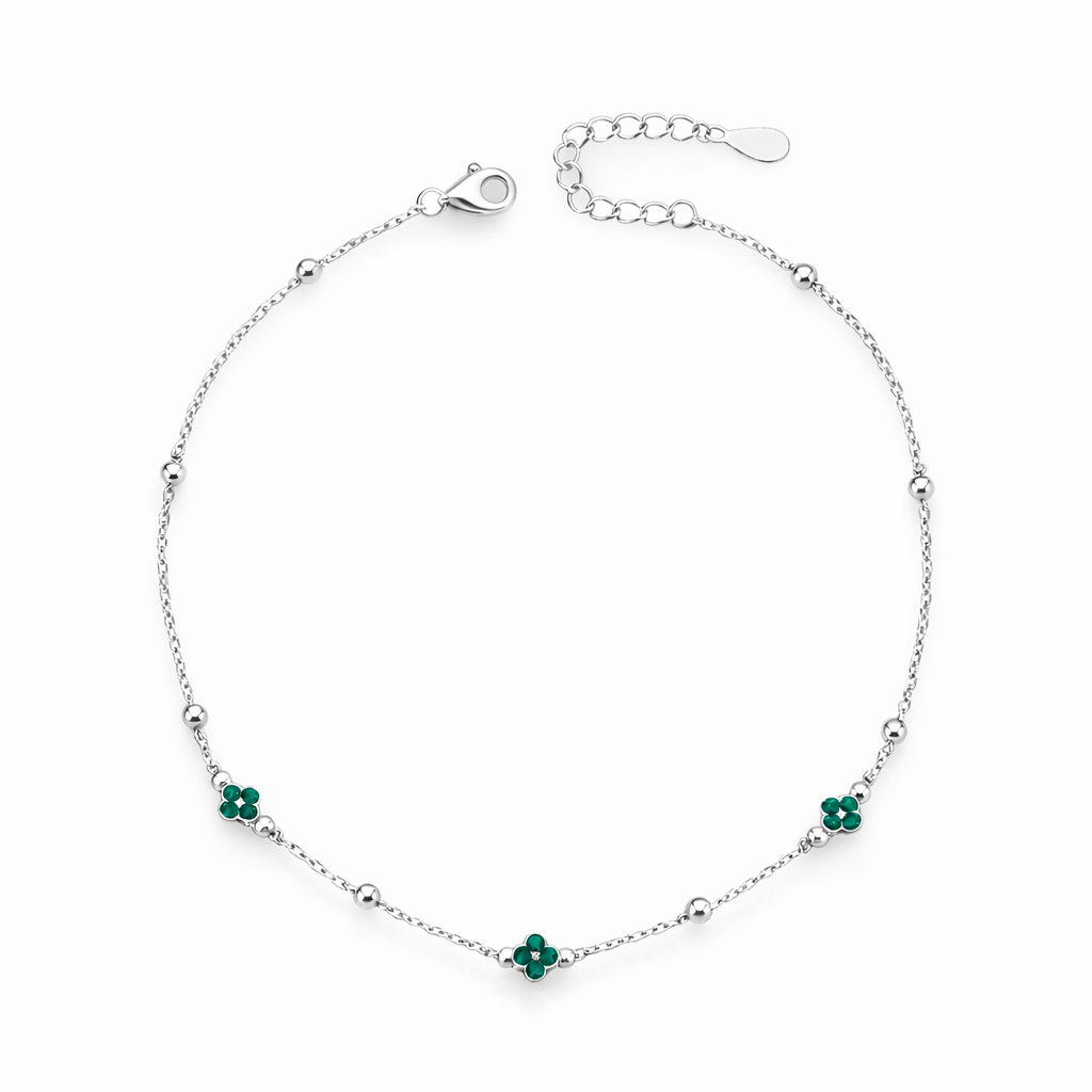 Tobillera de Plata 925 Trébol Verde Joya Delicada y Elegante para Regalo