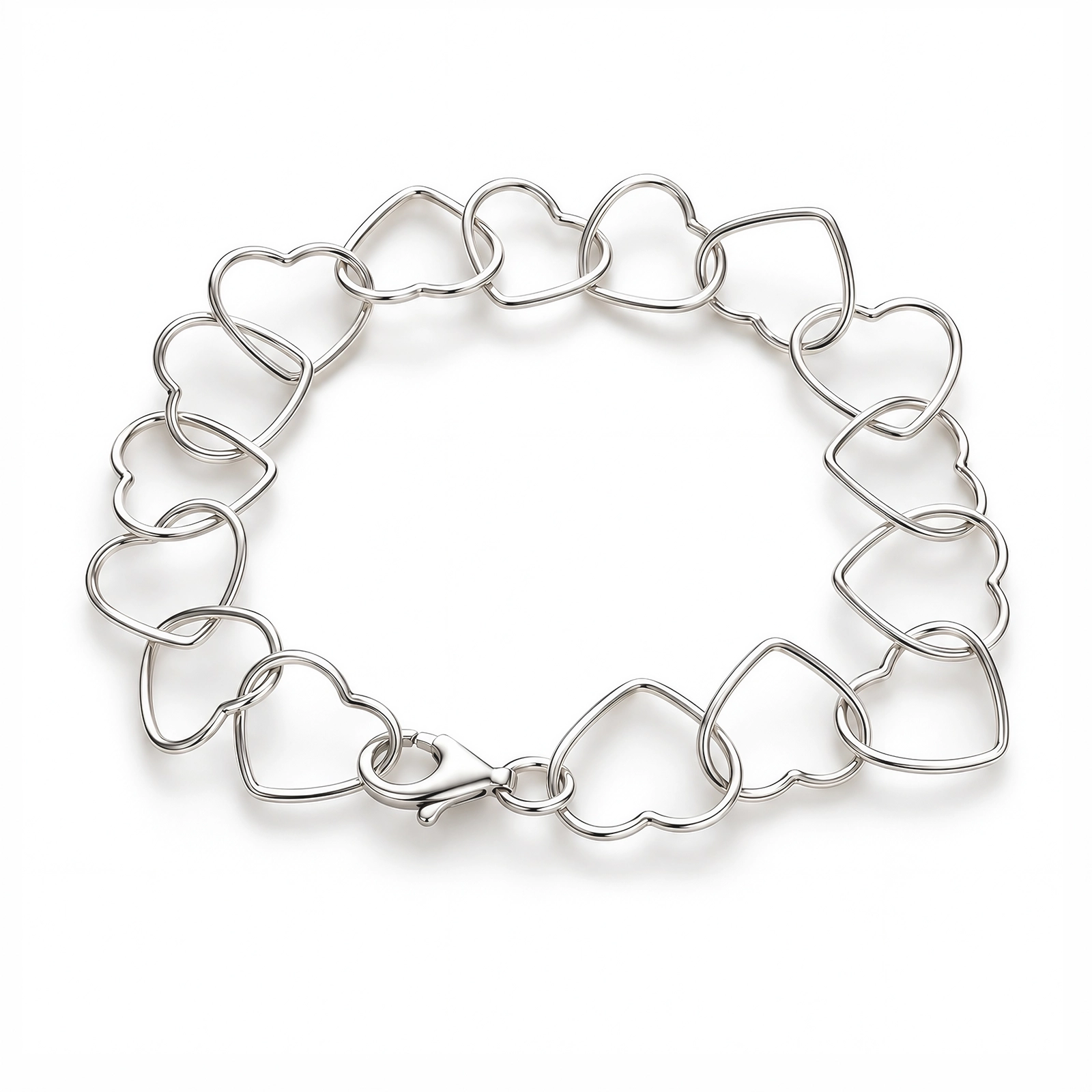 Pulsera de Corazones Entrelazados en Plata 925 de Glow Secret, con eslabones de corazón y cierre de mosquetón.