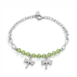 Pulsera Libélula Plata 925 ajustable con cristales verdes facetados, dos dijes de libélulas y detalles de infinito de Glow Secret.