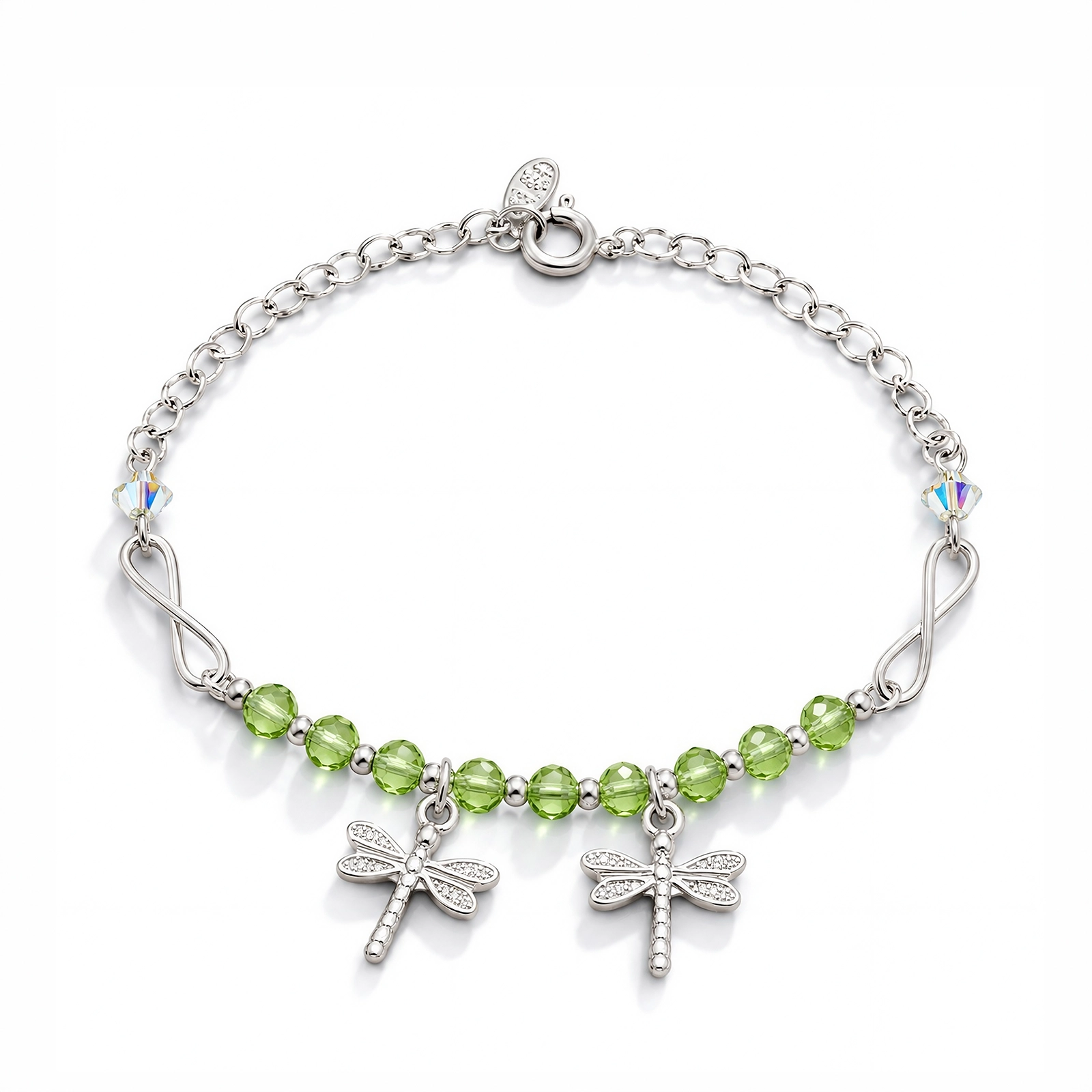 Pulsera Libélula Plata 925 con Cristales Verdes