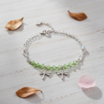 pulsera plata 925 libélula con cristales verdes diseño elegante