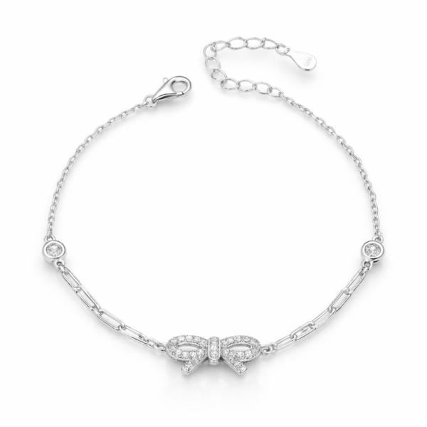 Pulsera lazo plata 925 mujer con punto de luz diseño delicado y brillante joya elegante Glow Secret