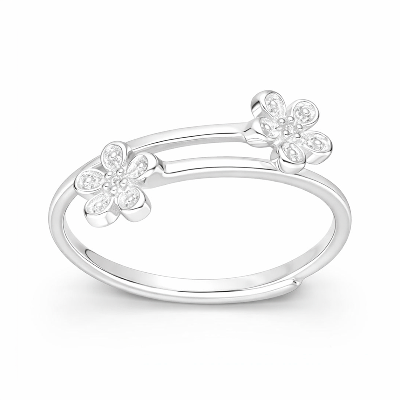Anillo floral ajustable plata 925 con diseño elegante y acabado brillante