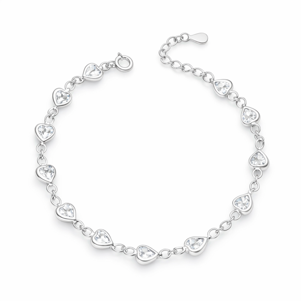 Detalle de Pulsera Corazones Luz con circones en forma de corazón y acabado brillante en Plata 925