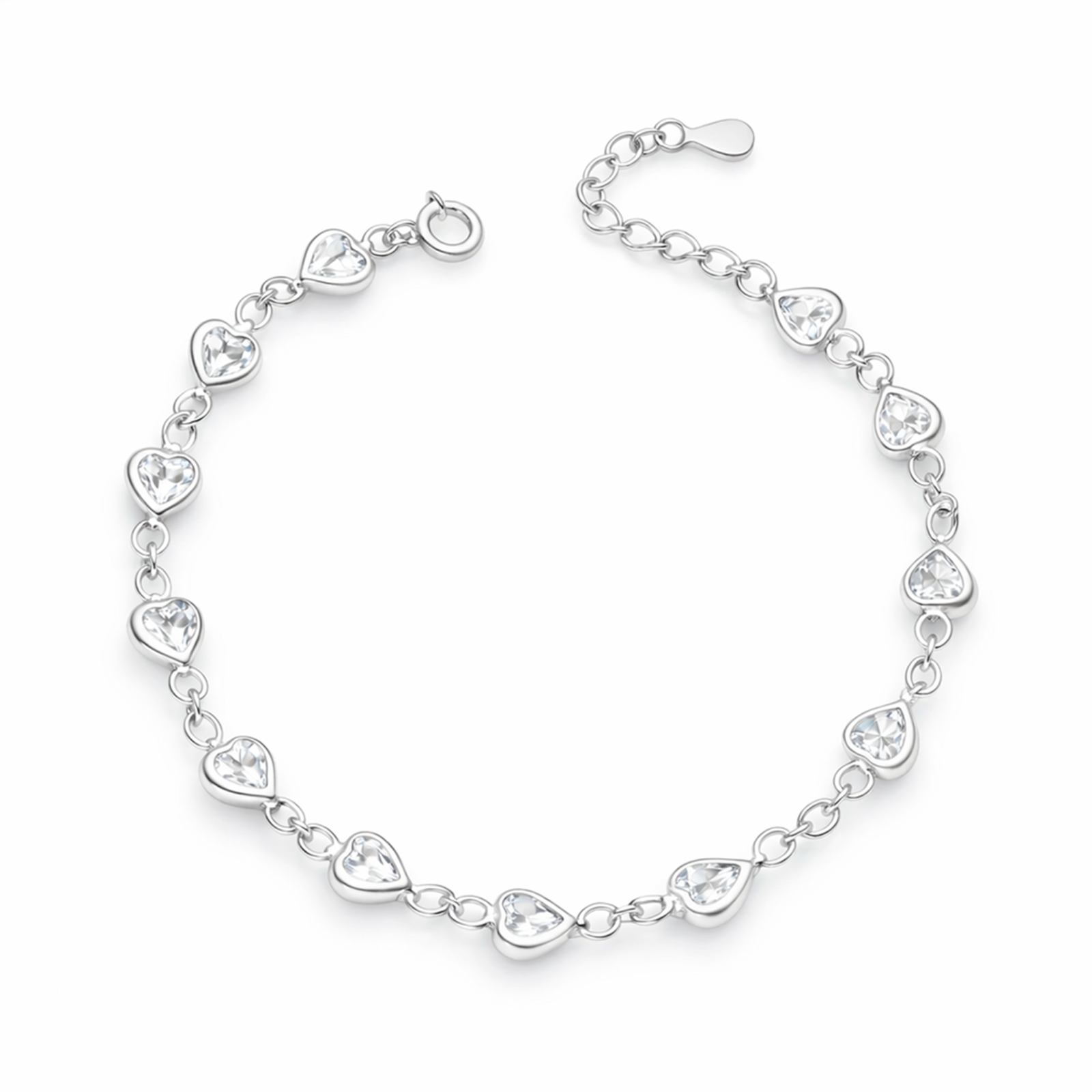 Detalle de Pulsera Corazones Luz con circones en forma de corazón y acabado brillante en Plata 925