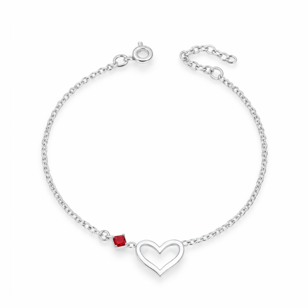 pulsera corazon fucsia plata 925 ajustable diseño delicado mujer