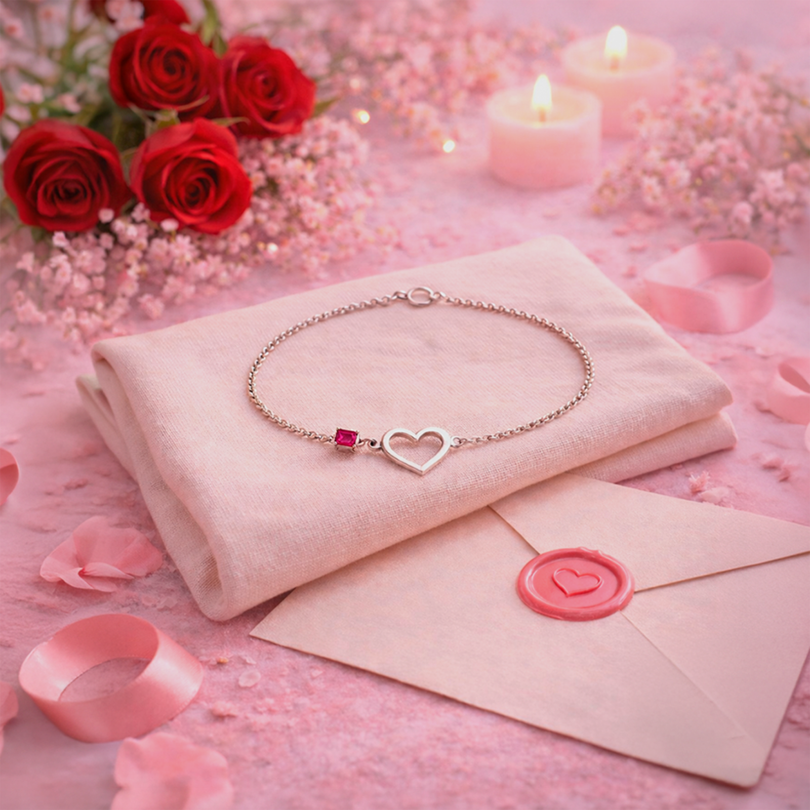 pulsera corazon fucsia plata 925 regalo romantico mujer joya elegante